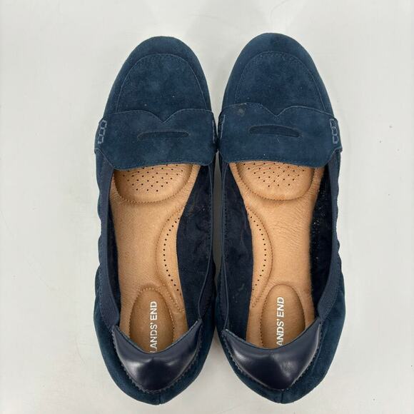 Lands' End Suede Penny Loafer Flat Comfort Shoes Blue Suede Elastic Size 11 - Picture 3 of 11